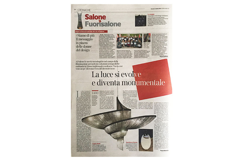 Epoque featured in Corriere Della Sera | 11th April | Euroluce 2019